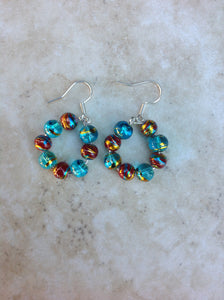 Red and Blue Painted Glass Bead Earrings