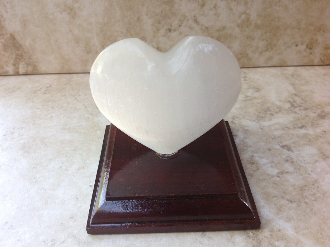 Selenite Heart on stand