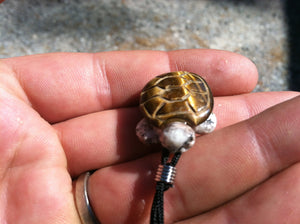 Carved turtle necklace tiger eye shell with granite body