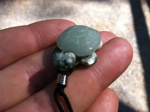 Carved turtle necklace with aventurine shell and moss agate body