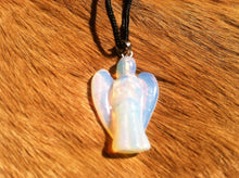 Load image into Gallery viewer, Carved stone angel necklace.  Made of opalite.