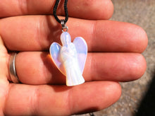 Load image into Gallery viewer, Carved stone angel necklace.  Made of opalite.