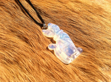 Load image into Gallery viewer, Carved stone cat necklace.  Made of Opalite.