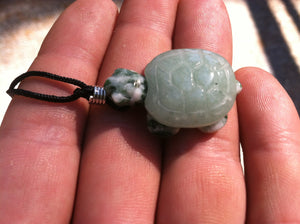 Carved turtle necklace with aventurine shell and moss agate body