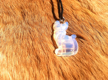 Load image into Gallery viewer, Carved stone cat necklace.  Made of Opalite.