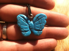 Load image into Gallery viewer, Carved stone butterfly necklace.  Made of turquoise.