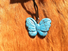 Load image into Gallery viewer, Carved stone butterfly necklace.  Made of turquoise.