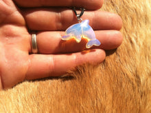 Load image into Gallery viewer, Carved stone dolphin necklace.  Made of Opalite.