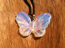 Load image into Gallery viewer, Carved stone butterfly necklace.  Made of opalite.