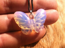 Load image into Gallery viewer, Carved stone butterfly necklace.  Made of opalite.