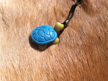 Load image into Gallery viewer, Carved stone turtle necklace.  Made of turquoise.