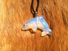 Load image into Gallery viewer, Carved stone dolphin necklace.  Made of Opalite.