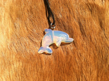 Load image into Gallery viewer, Carved stone dolphin necklace.  Made of Opalite.