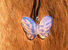 Load image into Gallery viewer, Carved stone butterfly necklace.  Made of opalite.