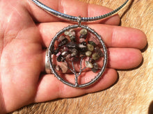 Load image into Gallery viewer, Tree of Life Wire Wrapped Pendent made with Real Tumbled Watermelon Tourmaline. With wide sterling silver chain.