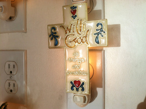 Cross With God All Things Possible Night Light  4 watt  on/off switch