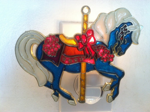 Blue Carousel Horse Night Light  4 watt  on/off switch