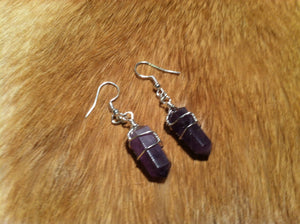 Amethyst crystal Wire wrapped Earrings Sterling Silver