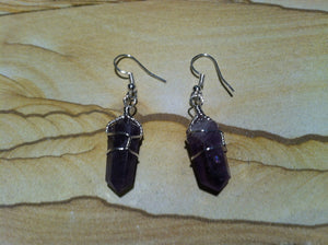 Amethyst crystal Wire wrapped Earrings Sterling Silver