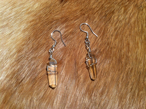 Quartz crystal Wire wrapped Earrings Sterling Silver