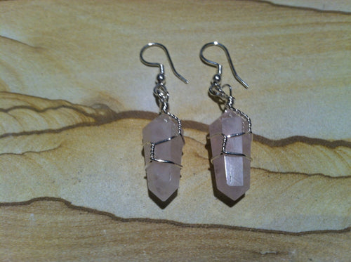 Rose Quartz Crystal Wire Wrapped Earrings