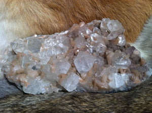 Apophyllite and Stilbite crystal mineral specimen (purple stilbite crystals)