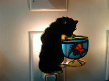 Load image into Gallery viewer, Cat with fish bowl night light with  4 watt  on/off switch