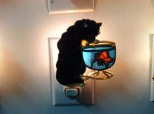 Load image into Gallery viewer, Cat with fish bowl night light with  4 watt  on/off switch