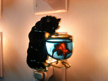 Load image into Gallery viewer, Cat with fish bowl night light with  4 watt  on/off switch