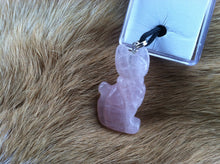 Load image into Gallery viewer, Carved stone Cat necklace.  Made of Rose Quartz