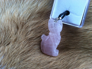 Carved stone Cat necklace.  Made of Rose Quartz