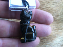 Load image into Gallery viewer, Carved stone Cat necklace.  Made of Tiger Eye