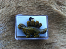 Load image into Gallery viewer, Carved stone dinosaur necklace.  Made of Tiger Eye