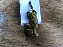 Load image into Gallery viewer, Carved stone Cat necklace.  Made of Tiger Eye