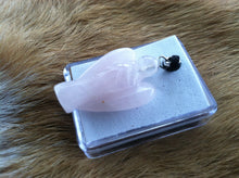 Load image into Gallery viewer, Carved stone Angel necklace.  Made of Rose Quartz