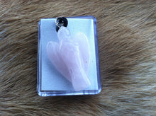 Load image into Gallery viewer, Carved stone Angel necklace.  Made of Rose Quartz