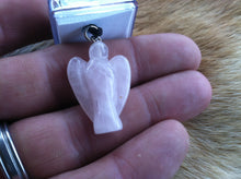 Load image into Gallery viewer, Carved stone Angel necklace.  Made of Rose Quartz