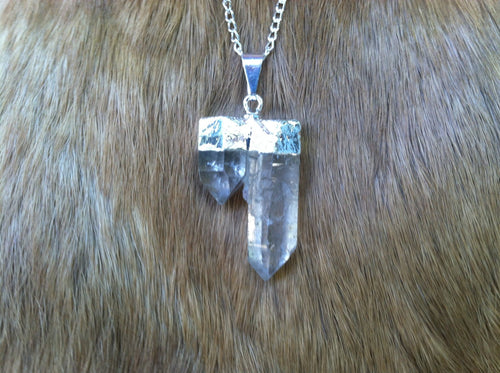 Double quartz crystal necklace silver