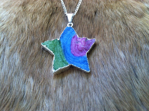 Rainbow geode druze star necklace/pendent  silver