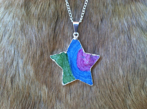 Rainbow geode druze star necklace/pendent  silver