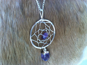 Amethyst dream catcher necklace/pendent  silver