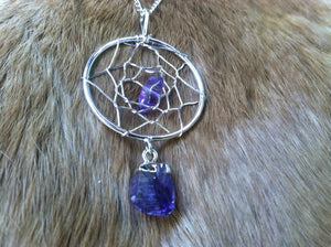 Amethyst dream catcher necklace/pendent  silver