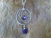 Load image into Gallery viewer, Amethyst dream catcher necklace/pendent  silver