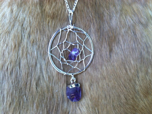 Amethyst dream catcher necklace/pendent  silver