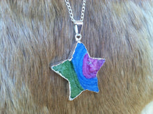 Load image into Gallery viewer, Rainbow geode druze star necklace/pendent  silver