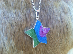 Rainbow geode druze star necklace/pendent  silver