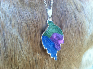 Rainbow geode druze leaf necklace/pendent  silver