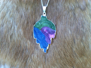 Rainbow geode druze leaf necklace/pendent  silver