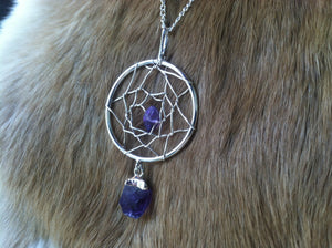 Amethyst dream catcher necklace/pendent  silver