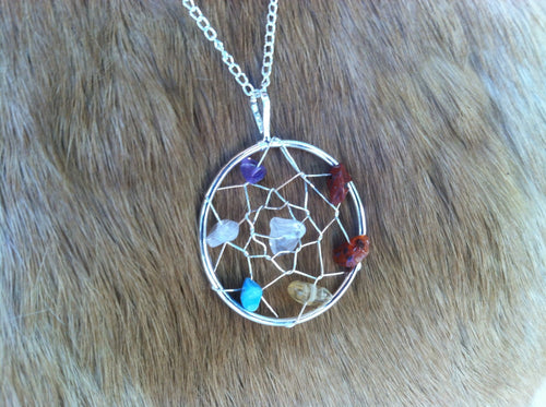 Mix stone chakra dream catcher necklace/pendent  silver